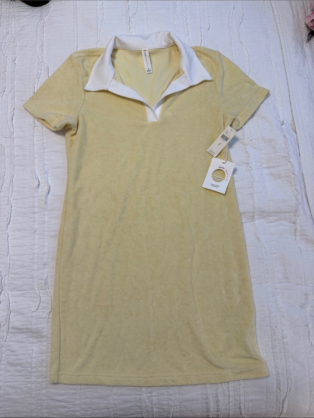 Terry Polo Tunic Dress in Pale Yellow with White Collar